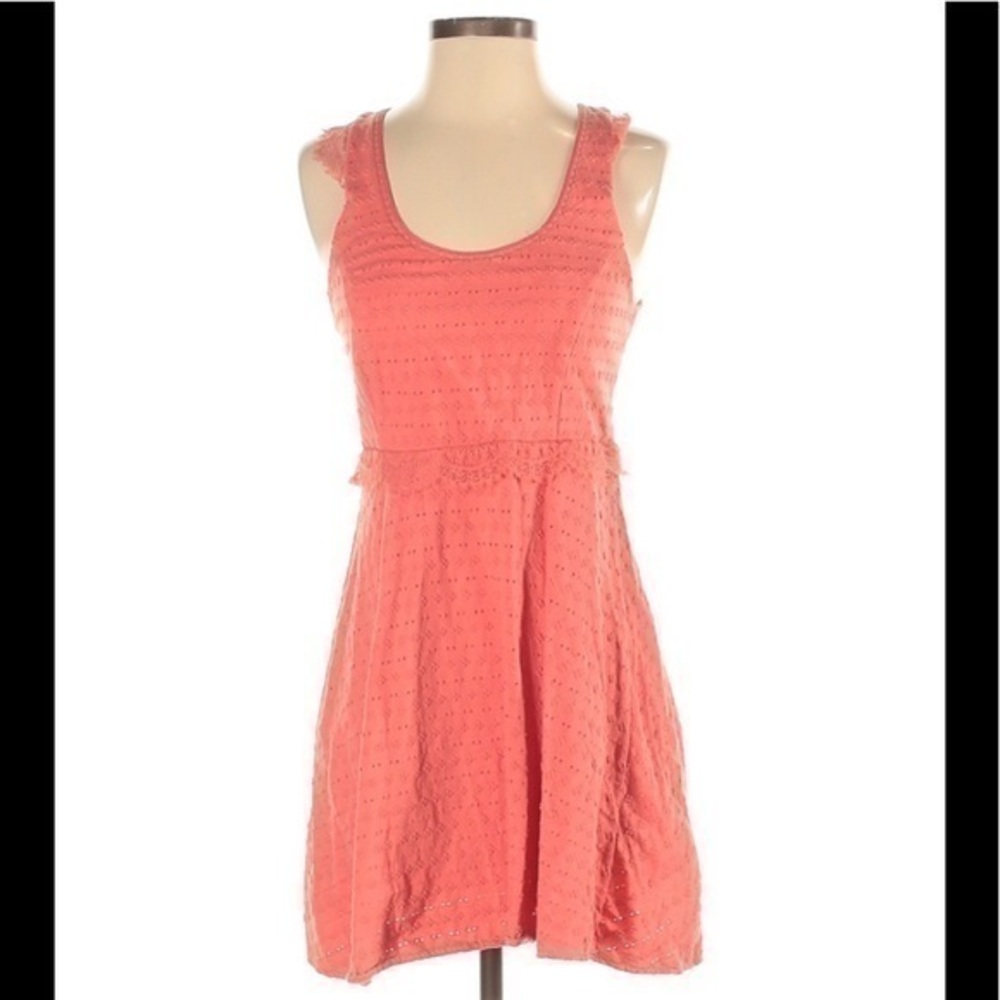 Free people coral mini ruffle skater A-line dress